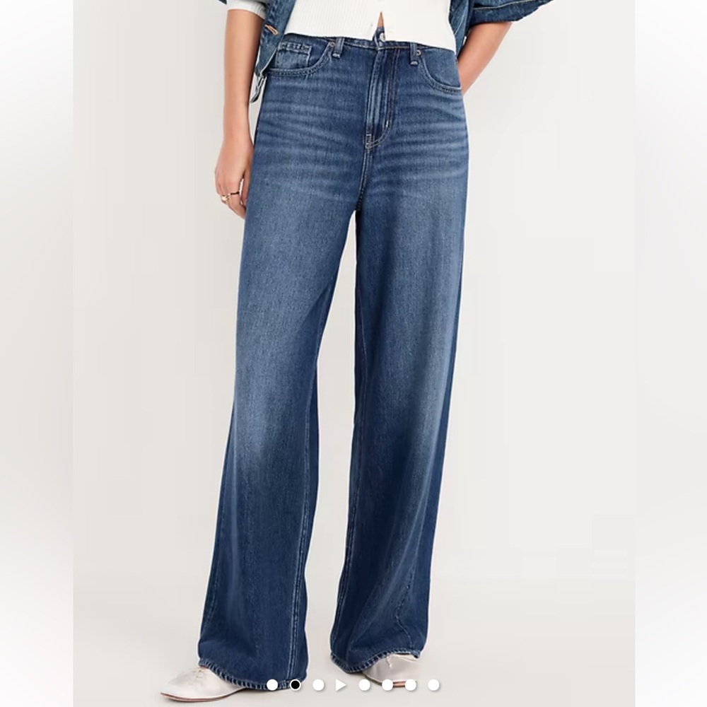 Old Navy 100% Cotton Dark Wash Baggy Wide Leg Extra High-Rise Denim Jeans